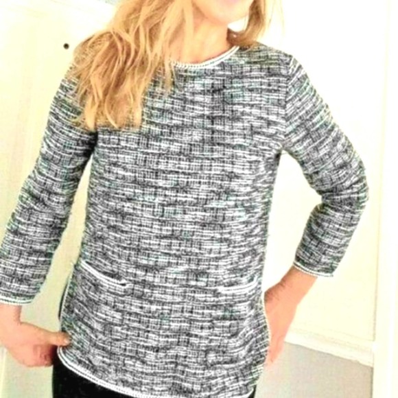 Max Studio Gray Tweed Top Sz MEDIUM Boxy Minimalistic Casual Warm - Picture 1 of 12